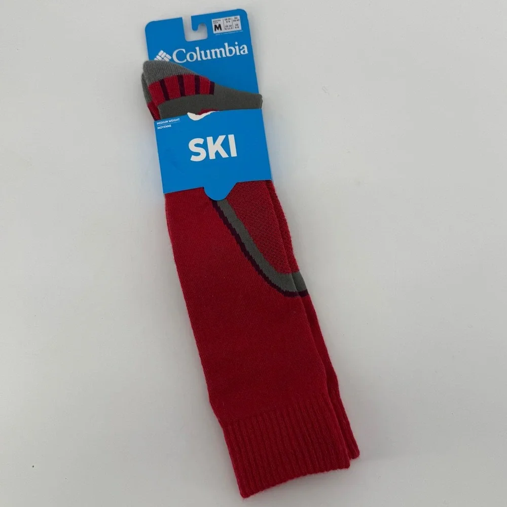 Columbia Mens Womens Ski Over-The-Calf Medium Weight‎ Wool Blend Socks Red M
